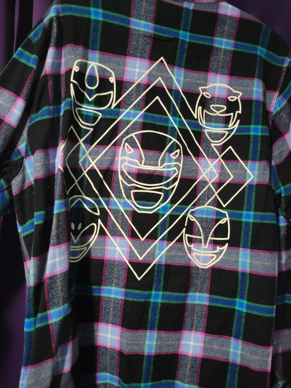 Cakeworthy Power Rangers Plaid Flannel Shirt with Graphic Back